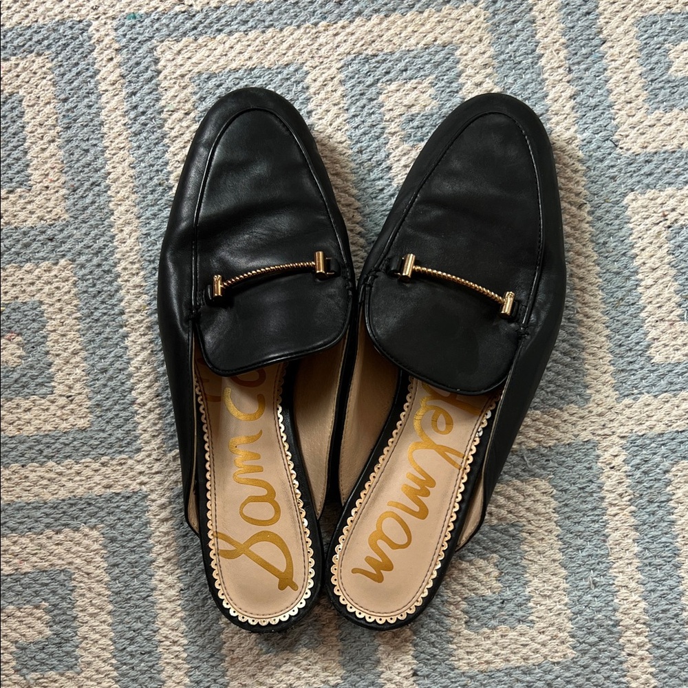 Sam Edelman Linnie Gold Bit Black Leather Loafers